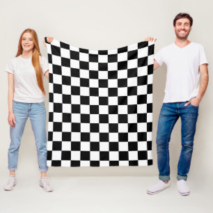 Checkered squares black and white geometric retro fleece blanket