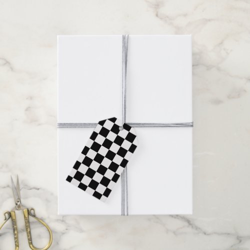Checkered squares black and white geometric retro gift tags