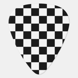 Checkered squares black and white geometric retro guitar pick