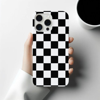 Checkered squares black and white geometric retro iPhone 15 pro max case