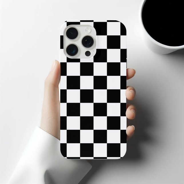 Checkered squares black and white geometric retro iPhone case (Creator Uploaded)