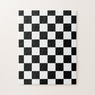 Checkered squares black and white geometric retro jigsaw puzzle