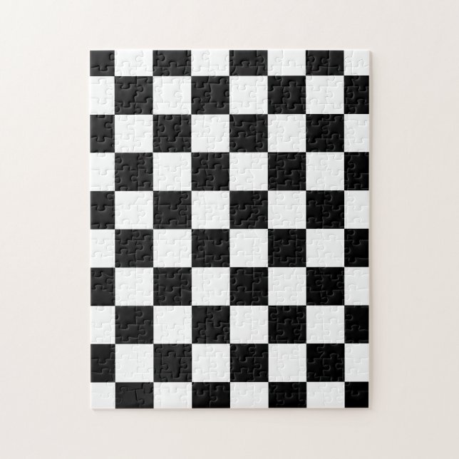 Checkered squares black and white geometric retro jigsaw puzzle (Vertical)