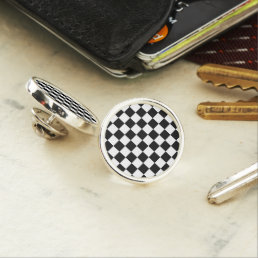 Checkered squares black and white geometric retro lapel pin