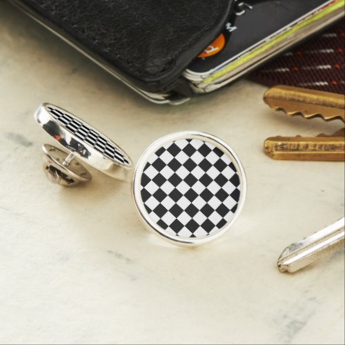 Checkered squares black and white geometric retro lapel pin