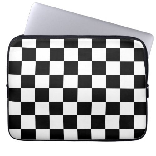 Checkered squares black and white geometric retro laptop sleeve