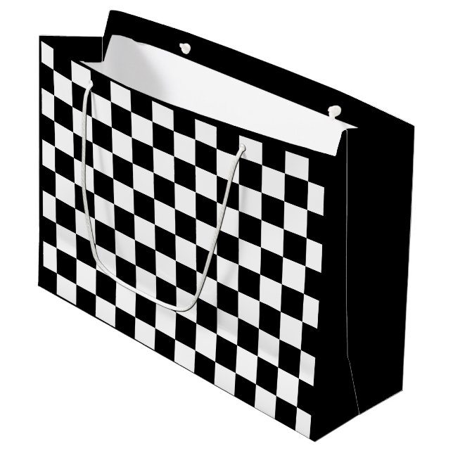 Checkered squares black and white geometric retro large gift bag (Front Angled)
