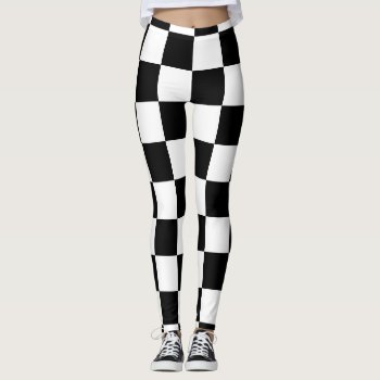 Checkered Squares Black And White Geometric Retro  Leggings by PLdesign at Zazzle