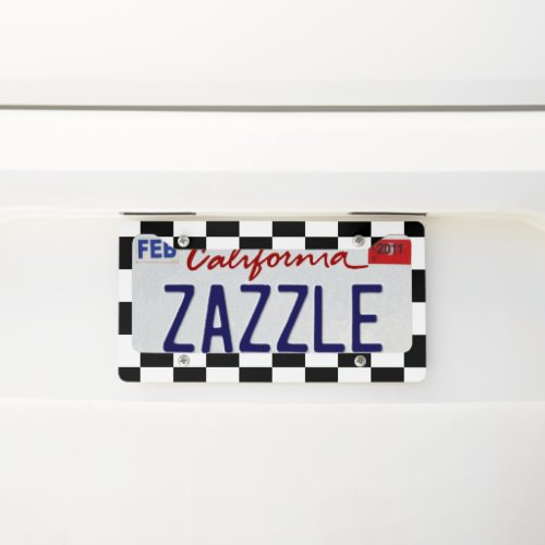 Checkered squares black and white geometric retro license plate frame