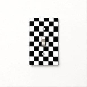 Checkered squares black and white geometric retro light switch cover