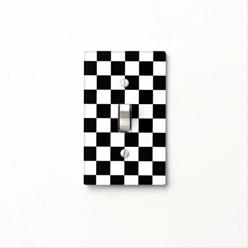 Checkered squares black and white geometric retro light switch cover