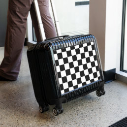 Checkered squares black and white geometric retro luggage