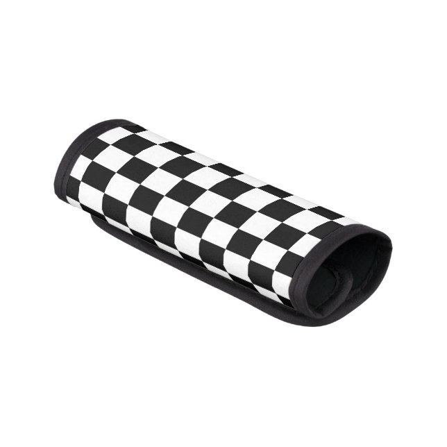 Checkered squares black and white geometric retro luggage handle wrap (Angled)