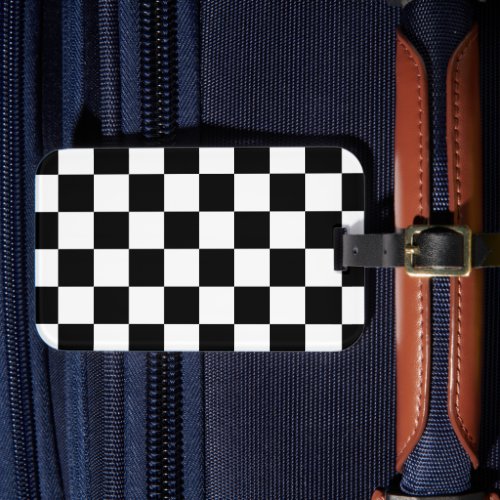 Checkered squares black and white geometric retro luggage tag