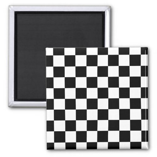 Checkered squares black and white geometric retro magnet