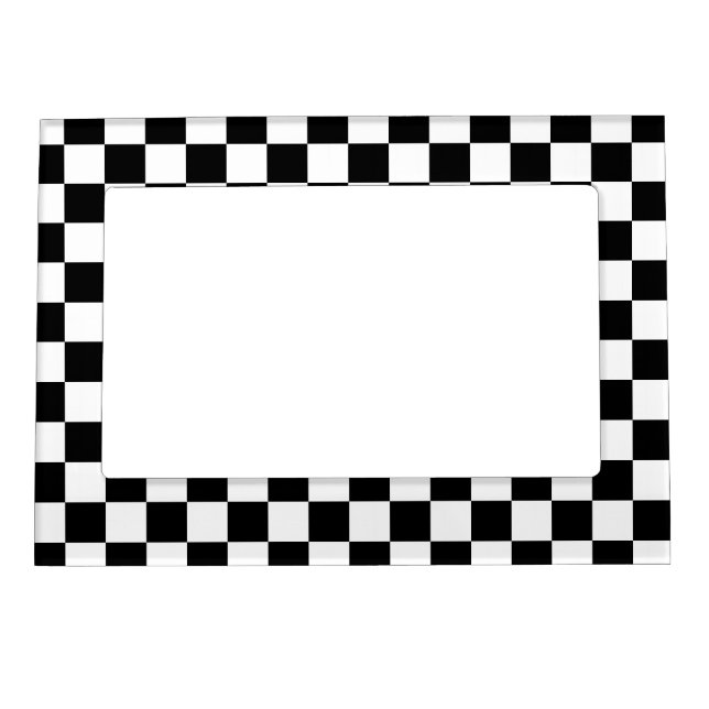 Checkered squares black and white geometric retro magnetic frame (Front)