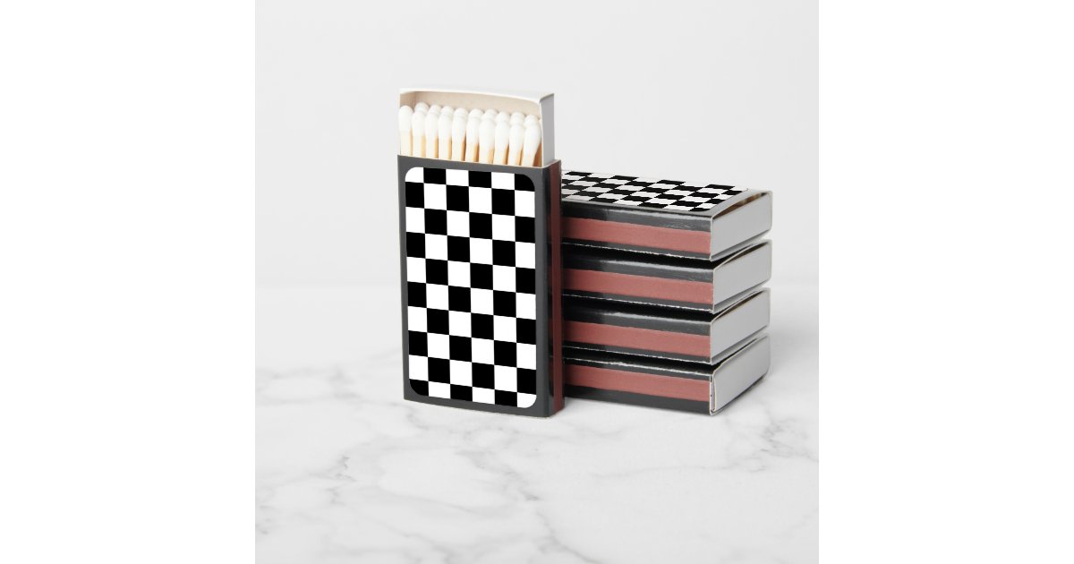Checkered squares black and white geometric retro matchboxes | Zazzle