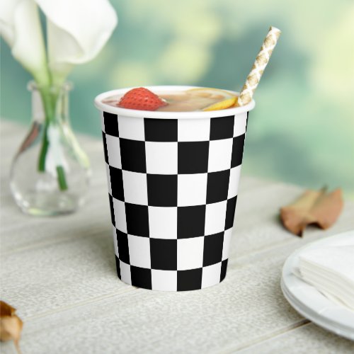 Checkered squares black and white geometric retro paper cups