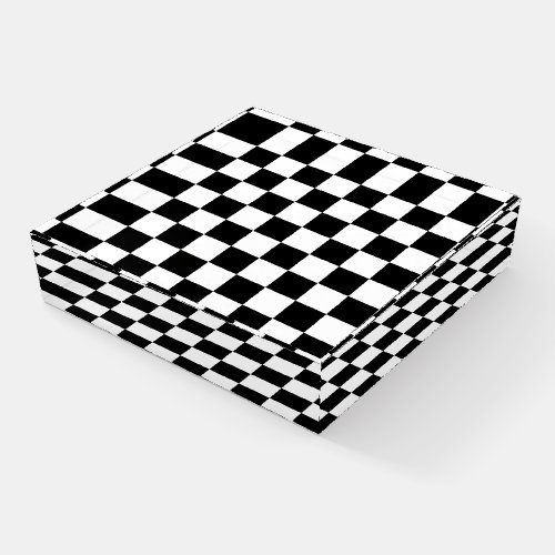 Checkered squares black and white geometric retro paperweight