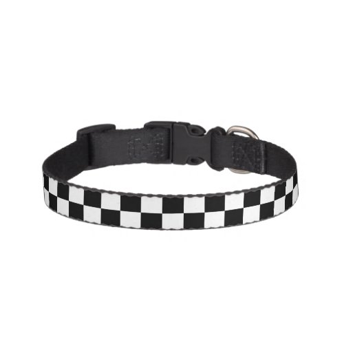 Checkered squares black and white geometric retro pet collar
