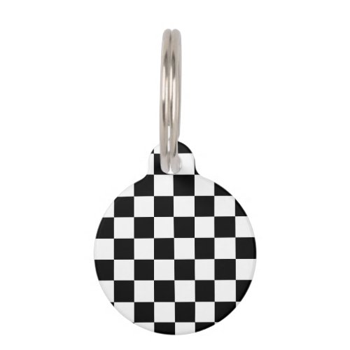 Checkered squares black and white geometric retro pet ID tag