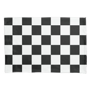 Checkered squares black and white geometric retro pillow case