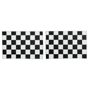 Checkered squares black and white geometric retro pillow case