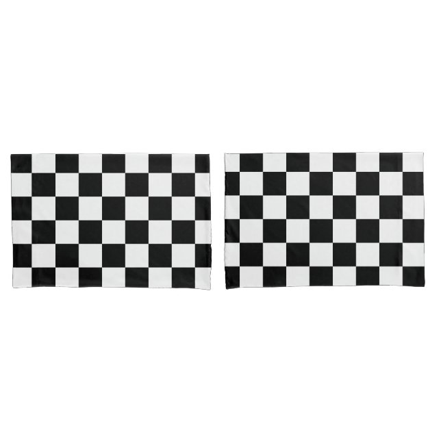 Checkered squares black and white geometric retro pillow case (Front-Set)