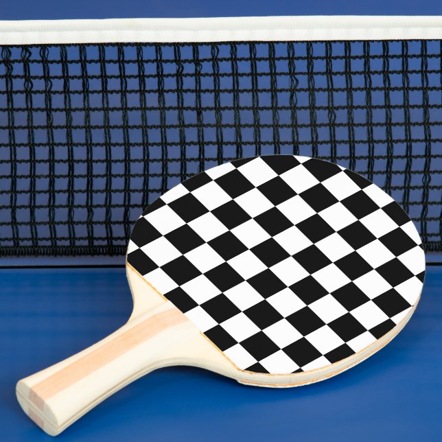 Checkered squares black and white geometric retro ping pong paddle (Insitu)