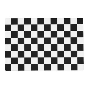 Checkered squares black and white geometric retro placemat