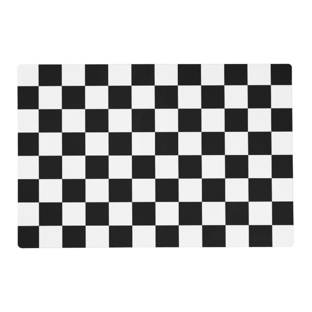 Checkered squares black and white geometric retro placemat (Front)