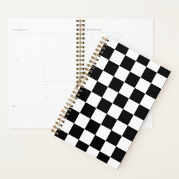 Checkered squares black and white geometric retro planner