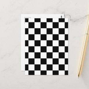 Checkered squares black and white geometric retro postcard