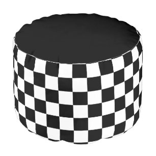 Checkered squares black and white geometric retro pouf