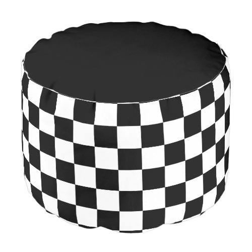 Checkered squares black and white geometric retro pouf