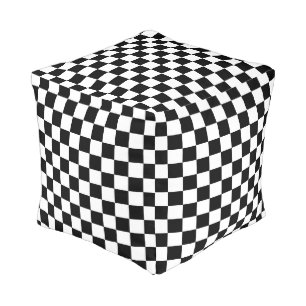 Checkered squares black and white geometric retro pouf
