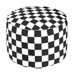 Checkered squares black and white geometric retro pouf