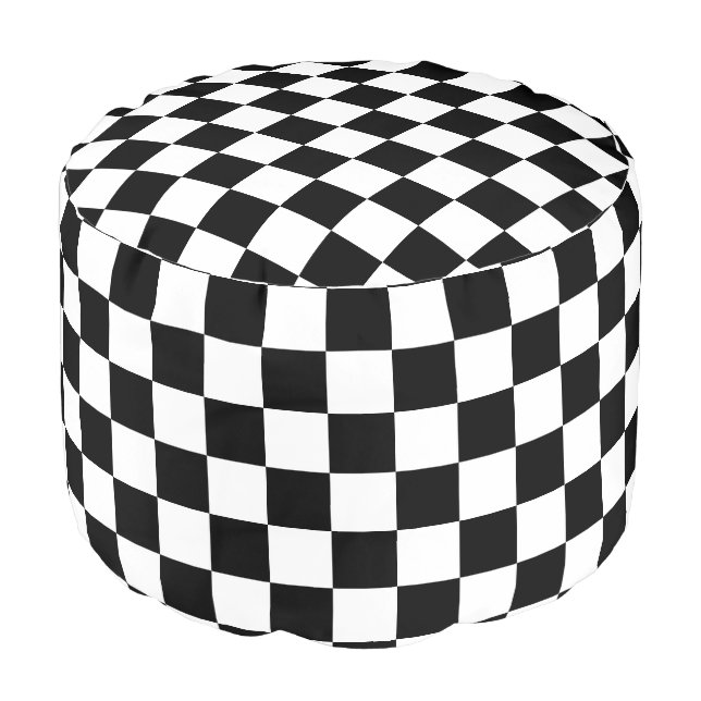 Checkered squares black and white geometric retro pouf (Angled Front)