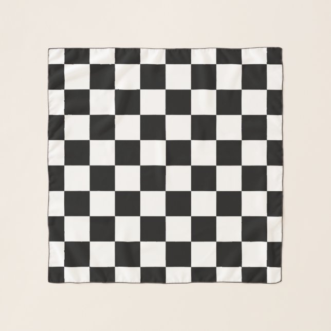 Checkered squares black and white geometric retro scarf (Front)