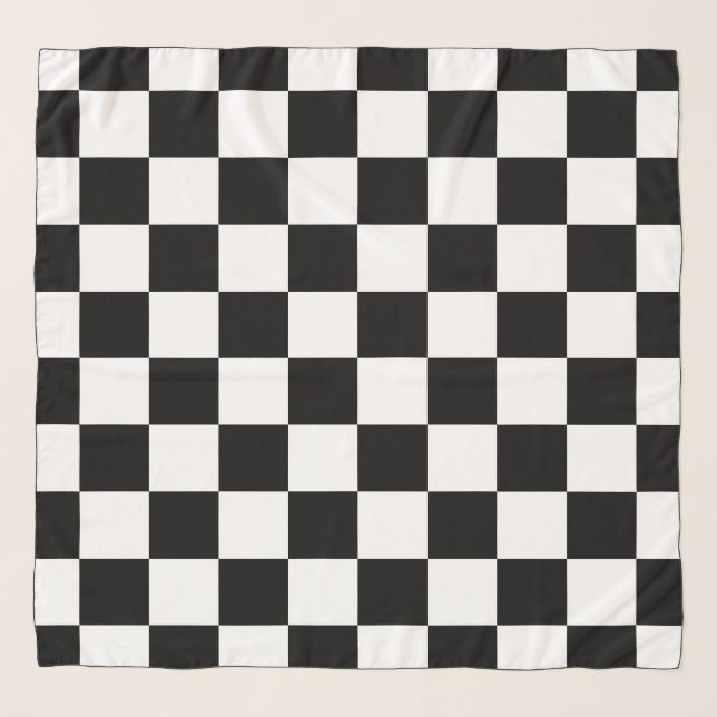 Checkered squares black and white geometric retro  scarf (Front)