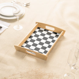 Checkered squares black and white geometric retro serving tray