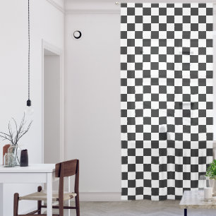Checkered squares Black and White geometric retro Sheer Curtains