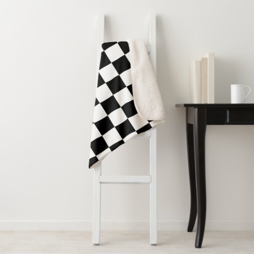 Checkered squares black and white geometric retro sherpa blanket