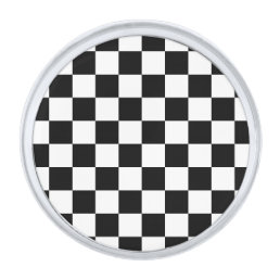Checkered squares black and white geometric retro silver finish lapel pin