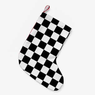 Checkered squares black and white geometric retro small christmas stocking
