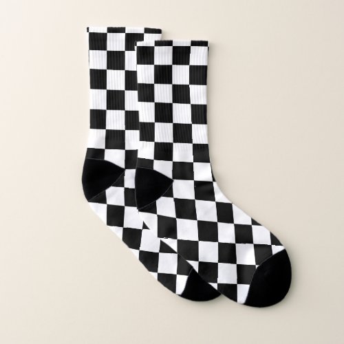 Checkered squares black and white geometric retro socks