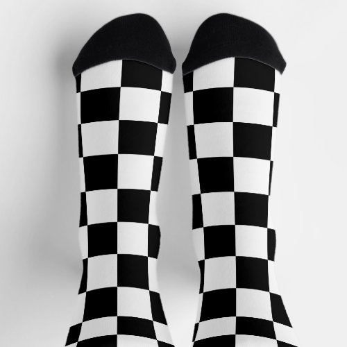 Checkered squares black and white geometric retro socks