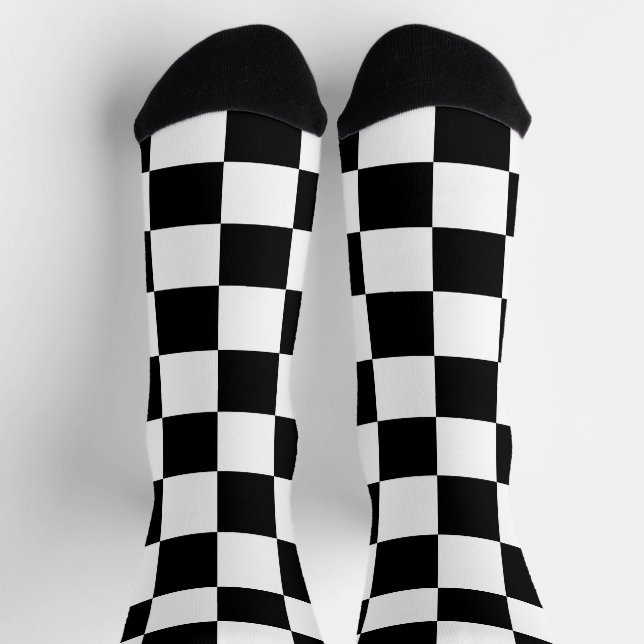 Checkered squares black and white geometric retro socks (Top)