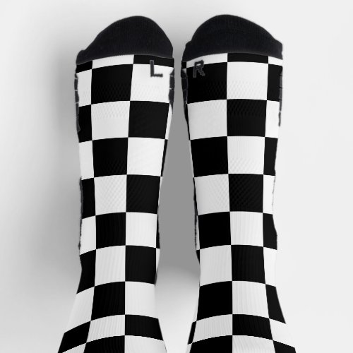 Checkered squares black and white geometric retro  socks