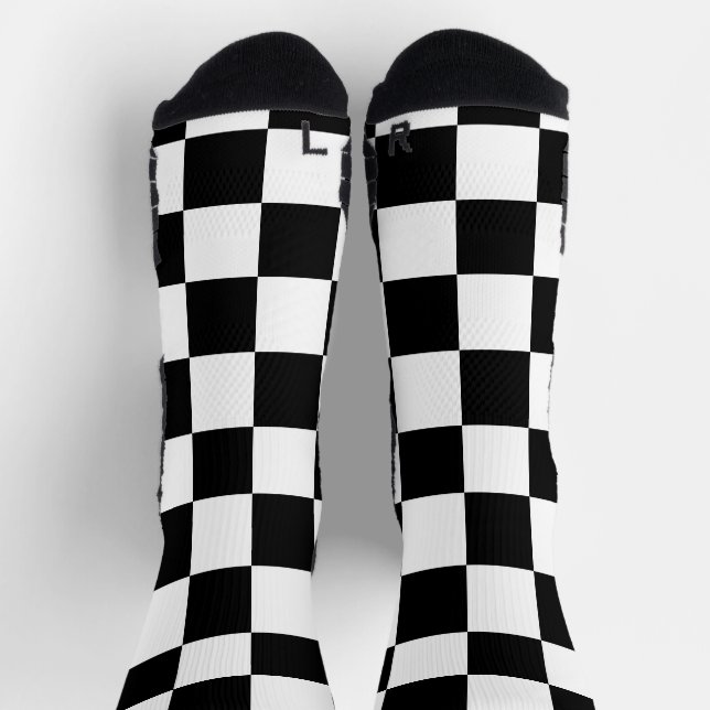 Checkered squares black and white geometric retro  socks (Top)